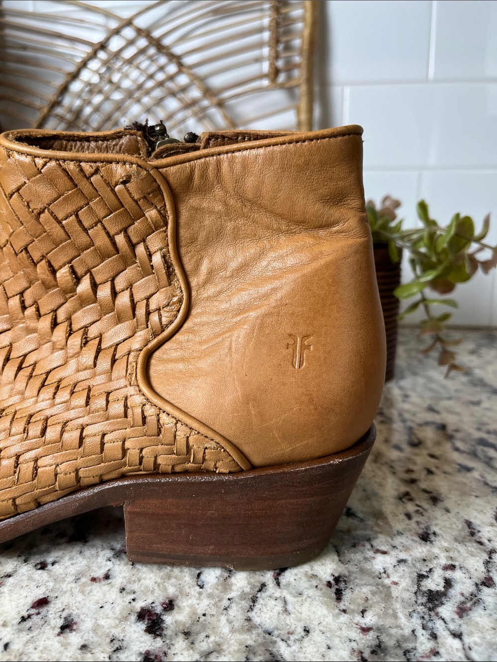 Frye Woven Leather Ankle Booties in Tan - Picture 2 of 14